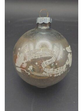 Vintage MCM Stenciled Silent Night Holy Night Shiny Brite Christmas Ornament